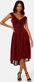Goddiva Glitter High Low Midi Dress Red XXS (UK6)