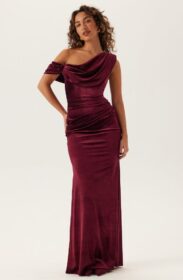 Goddiva Glitter Velvet One Shoulder Maxi Dress