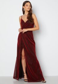 Goddiva Glitter Wrap Front Maxi Dress