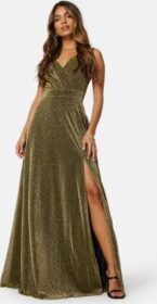 Goddiva Glitter Wrap Maxi Dress Gold M (UK12)