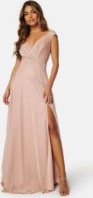 Goddiva Glitter Wrap Maxi Dress Nude M (UK12)