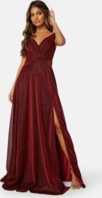 Goddiva Glitter Wrap Maxi Dress Red S (UK10)