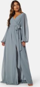 Goddiva Long Sleeve Chiffon Dress Air Force Blue S (UK10)