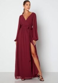 Goddiva Long Sleeve Chiffon Dress Berry S (UK10)