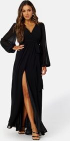 Goddiva Long Sleeve Chiffon Dress Black XXS (UK6)