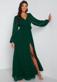 Goddiva Long Sleeve Chiffon Dress Green XXS (UK6)