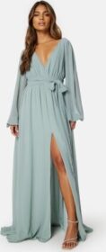 Goddiva Long Sleeve Chiffon Dress Sage Green XL (UK16)