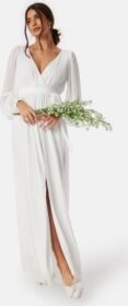 Goddiva Long Sleeve Chiffon Maxi Dress White S (UK10)