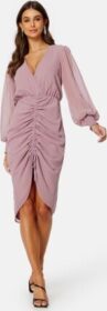 Goddiva Long Sleeve Chiffon Rouched Midi Dress Dusk XXL (UK18)