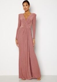 Goddiva Long Sleeve Glitter Maxi Dress Rose XL (UK16)
