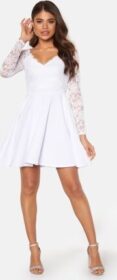 Goddiva Long Sleeve Skater Dress White L (UK14)