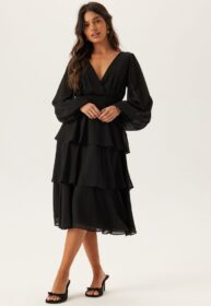 Goddiva Long Sleeve Tiered Midi Dress