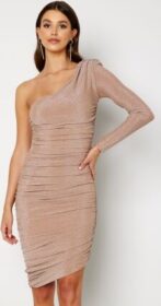 Goddiva One Shoulder Glitter Mini Dress Nude XL (UK16)