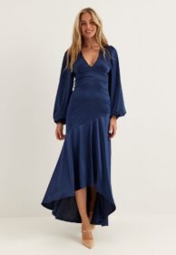Goddiva Satin Balloon Sleeve High Low