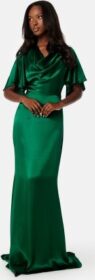 Goddiva Satin Cowl Front Maxi Dress Emerald S (UK10)