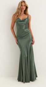 Goddiva Satin Cowl Neck Maxi Dress