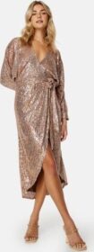Goddiva Sequin Wrap Midi Dress Champagne L (UK14)