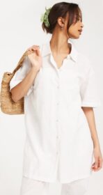 JJXX Paidat – Kauluspaidat – White – Jxchristel Linen Ss Long Shirt Wvn – Puserot & Kauluspaidat