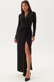 John Zack Deep V Wrap Front Maxi Dress