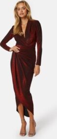 John Zack Glitter Long Sleeve Rouch Dress Red M (UK12)