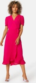 John Zack Short Sleeve Wrap Dress Hot Pink S (UK10)