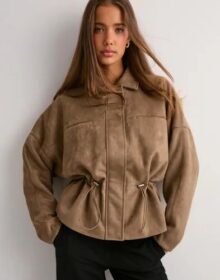 Nelly Beige – Drawstring Brushed Collar Jacket