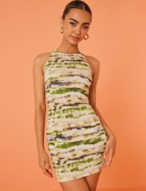 Nelly Lyhyet mekot – Vihreä kuviollinen – High Neck Print Dress – Mekot