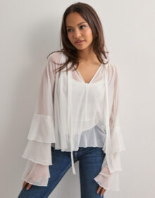 Nelly Valkoinen – Frill Mesh Blouse