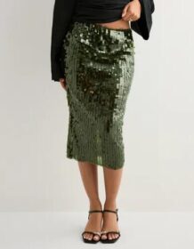 Nelly Vihreä – Sequin Mesh Midi Skirt