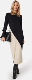 Object Collectors Item Objester Block Knit Dress Black Detail:Cb Sand XS
