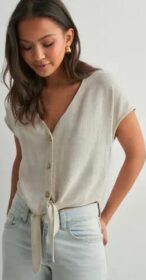 Only Beige – Onlsiesta Ss Knot Lin Bl Shirt Pnt