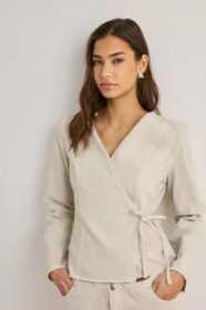 Only Beige – Onlsilla L/S Tie Wrap Blouse Cc Pnt