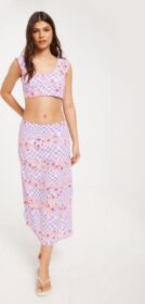 Only Midihameet – Purple Rose Flower Check – Onlmadeline Lw Calf Skirt Ptm – Hameet – Midi skirts