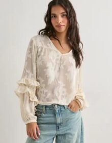 Pieces Beige – Pcmelvine Ls Top Wvn