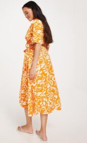 Pieces Kietaisuhameet – Flame Orange Big Flower – Pclarisa Hw Midi Wrap Linen Skirt – Hameet
