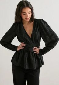 Pieces Musta – Pcmonika Ls Flounce Top Wvn D2D