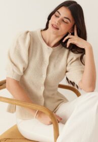 PIECES Pcsilly Ss Puff Knit Cardigan