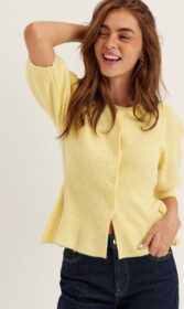 PIECES Pcsilly Ss Puff Knit Cardigan