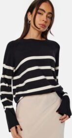 Pieces Sia LS Knit Pullover Black Stripe: White L