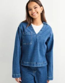 Pieces Sininen – Pcsilke Ls Denim V-Neck Shirt D2D F