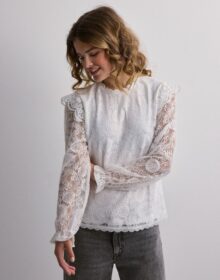 Pieces Valkoinen – Pcolline Ls Lace Top Noos