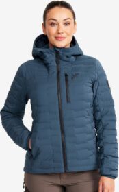 RevolutionRace Ulkoilutakki, Kuoritakki & Tuulitakki – Sininen – Flex Stretch Hooded Down Jacket Naiset Moonlit Ocean, Koko:3XL