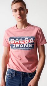 Salsa Jeans Slim Branding Effect Short Sleeve T-shirt Pinkki S Mies