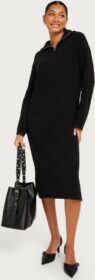Selected Femme Neulemekot – Black – Slfbloomie Ls Knit Dress Half Zip – Mekot
