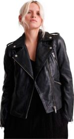 Superdry Classic Leather Jacket Musta M Nainen