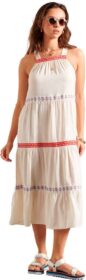 Superdry Sleeveless Embroidered Dress Beige S Nainen