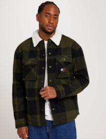 Tommy Jeans Tjm Check Sherpa Lined Overshirt Paitatakit Drab Olive Green Check