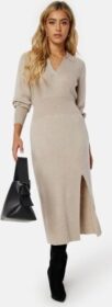 VILA Marla L/S Collar Long Knit Dress 12 NATURAL MELANGE L