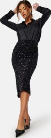 VILA Vibarina HW Midi Sequins Skirt BLACK Detail:BLACK S L